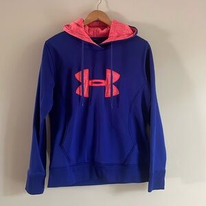 Under Armour Purple and Neon Pink Sweater with Hood and Ties Size Medium Fit